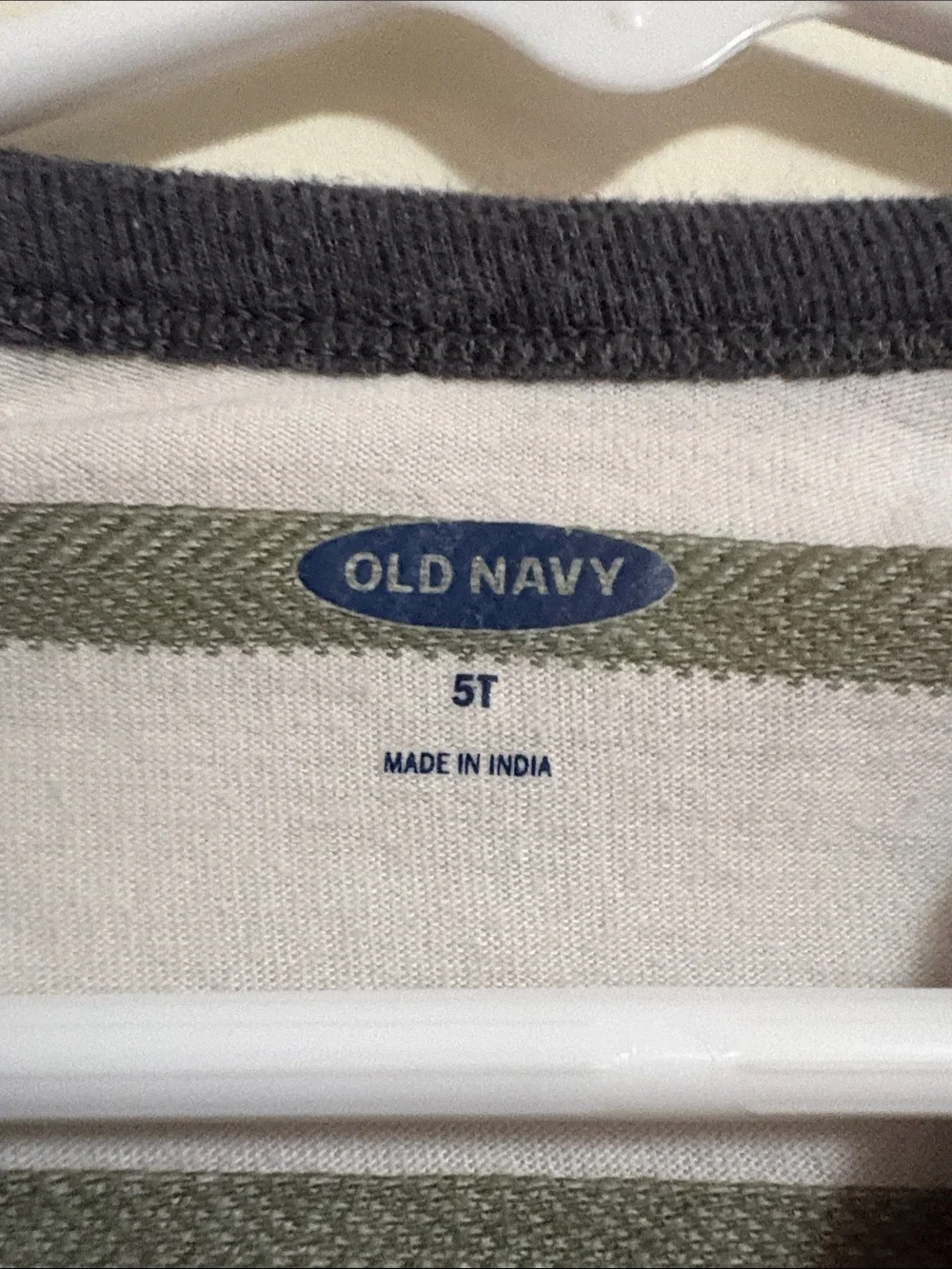 Old Navy Long-Sleeve Henley Tee - Charcoal Sleeves with White & Olive Stripes